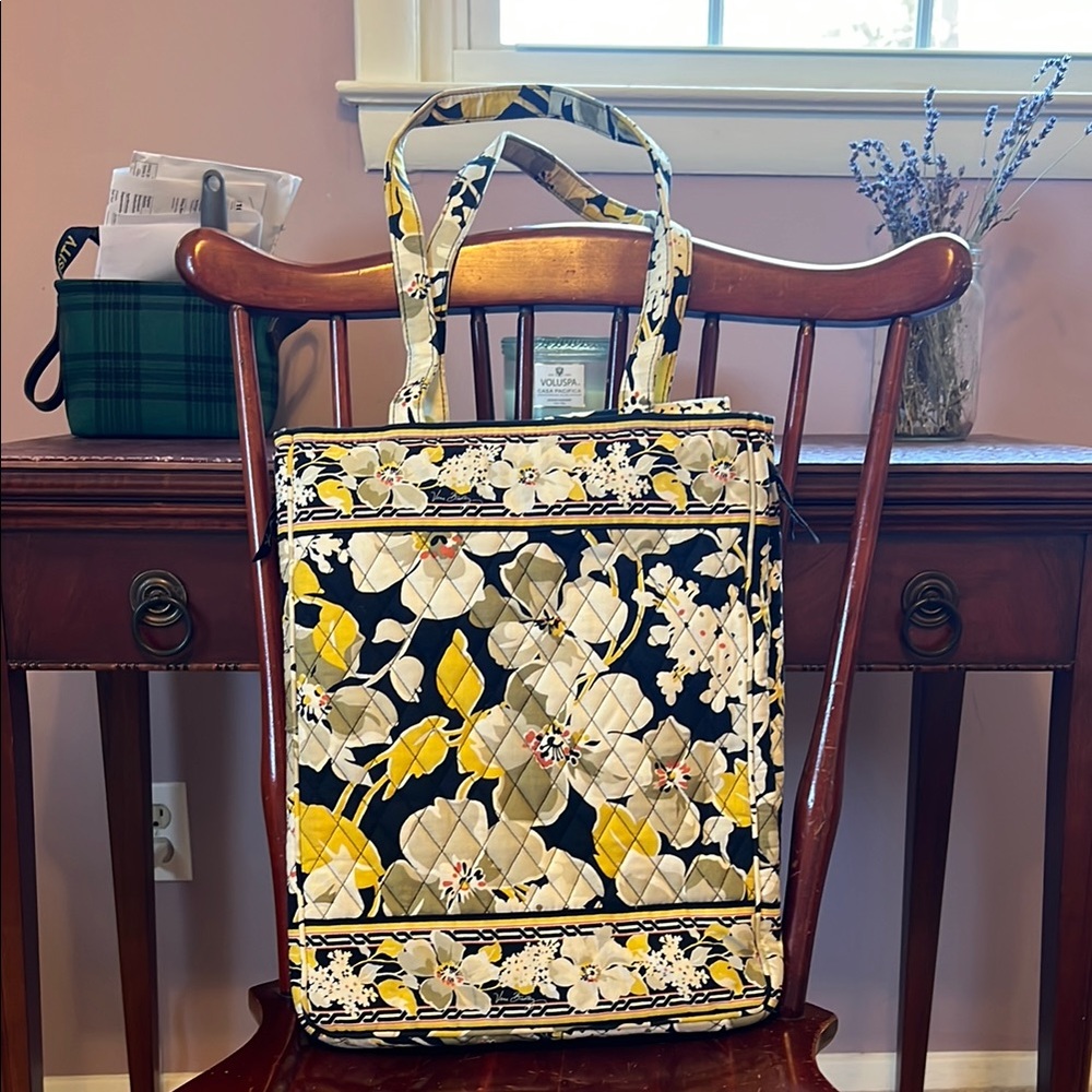 Vera Bradley Dogwood Print Floral Laptop Shoulder Tote Bag - Yellow and Black